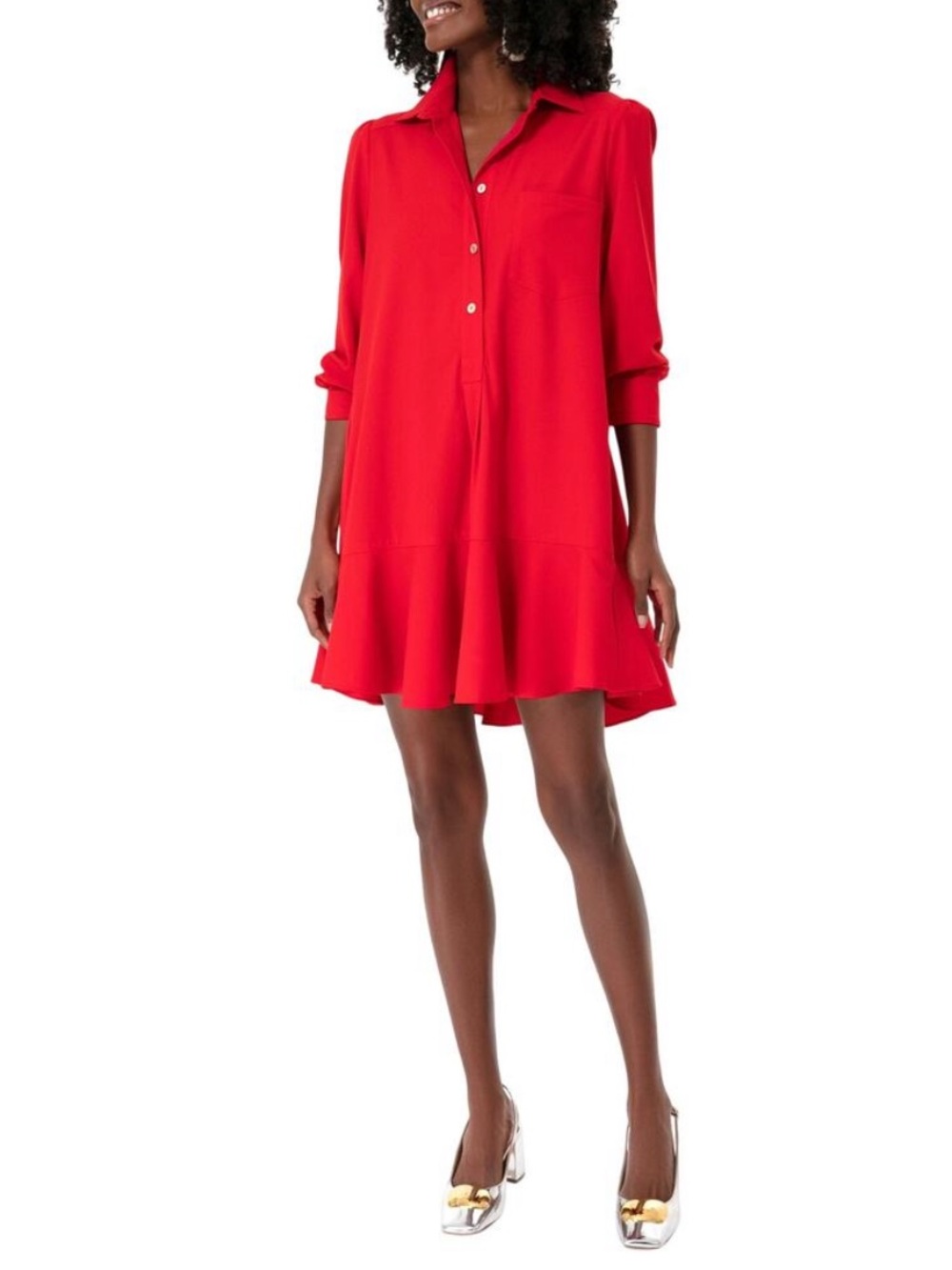 Tuckernuck Red Callahan Popover Shirt Dress Ruffle-Hem Long Sleeve Size XS NWT